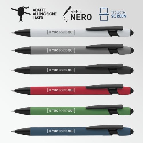Penna in Metallo Soft Touch con Gommino Touch Nera | Personalizzata-EMIR