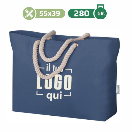 Capiente e Comoda Borsa Mare in Cotone Canvas e Manici Lunghi Intrecciati 59x40 Personalizzata-SANDY