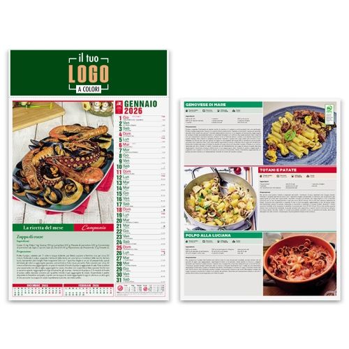 Calendario Illustrato 2026 | Testata 30×9 cm Personalizzabile | GASTRONOMIA