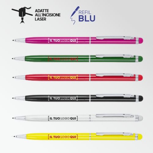 Penna Touch a rotazione in alluminio | Inchiostro blu | Personalizzata