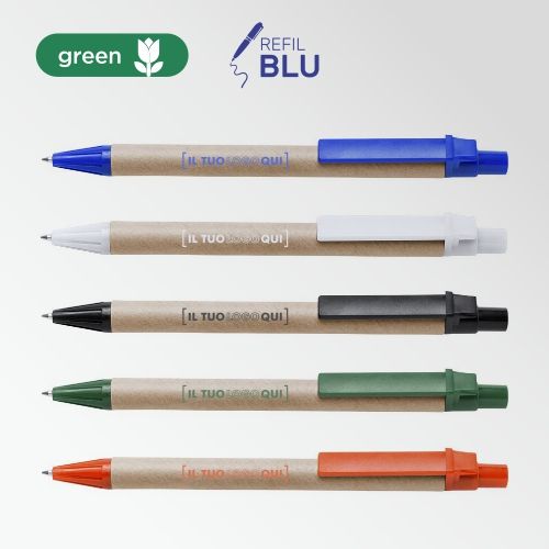 Penna ecologica in cartone riciclato con pulsante | Personalizzata