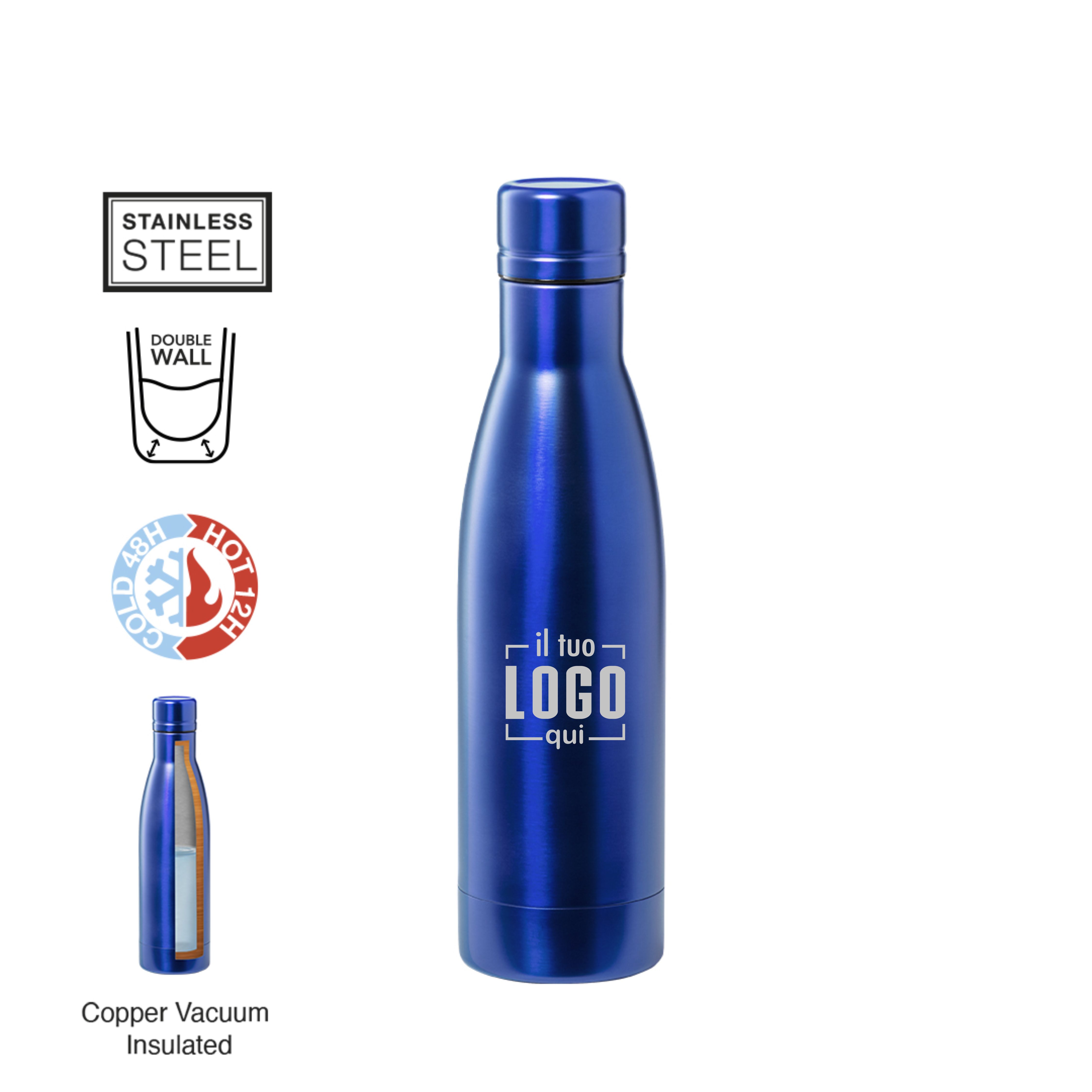 Borraccia Termica Acciaio Inox 500ml a Doppia Parete Isolamento in Rame Personalizzata Perfetta come Articolo Promozionale