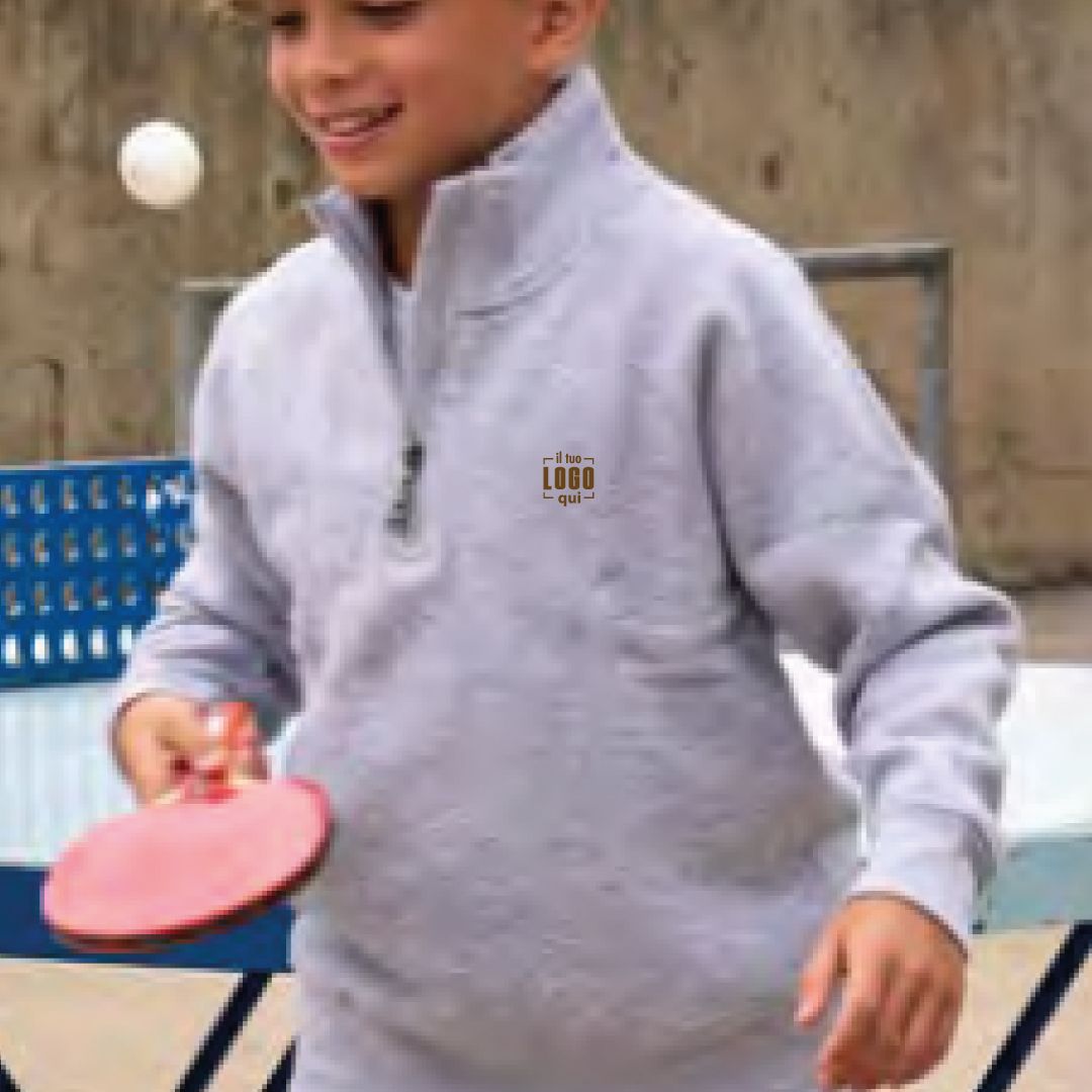 Felpa Bambino Mezza Zip | Manica Raglan e Polsini Elasticizzati | Personalizzata