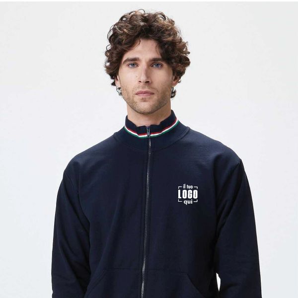 Felpa Full Zip Interno Felpato 100% Cotone Tasca Marsupio Personalizzata Perfetta come Articolo Promozionale