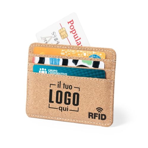 Elegante Porta Carte in Sughero a 6 Scomparti con Protezione RFID Personalizzato Ideale come Gadget Promozionale