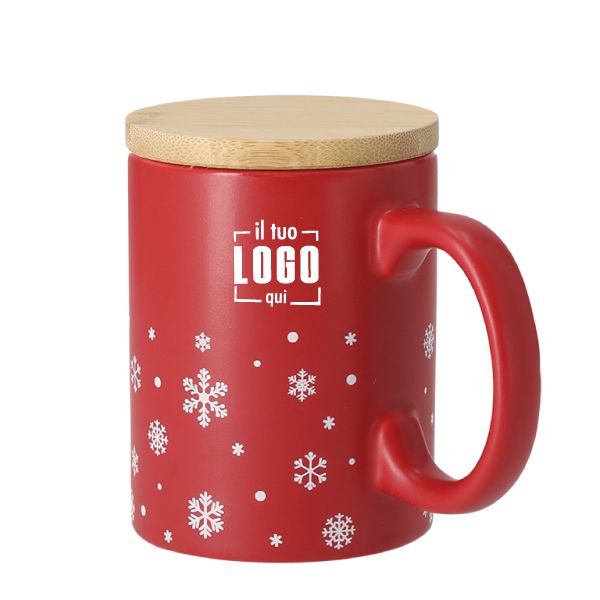 Tazza Natalizia in Ceramica 300 ml – Coperchio Bambù | Personalizzata