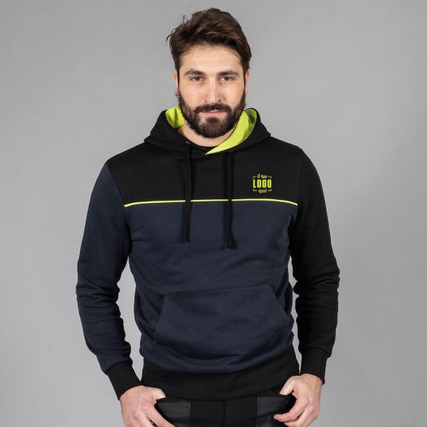 Felpa Uomo in Cotone Bicolore con Cappuccio e Piping Fluo Personalizzata Perfetta come Capo Promozionale- STAMFORD