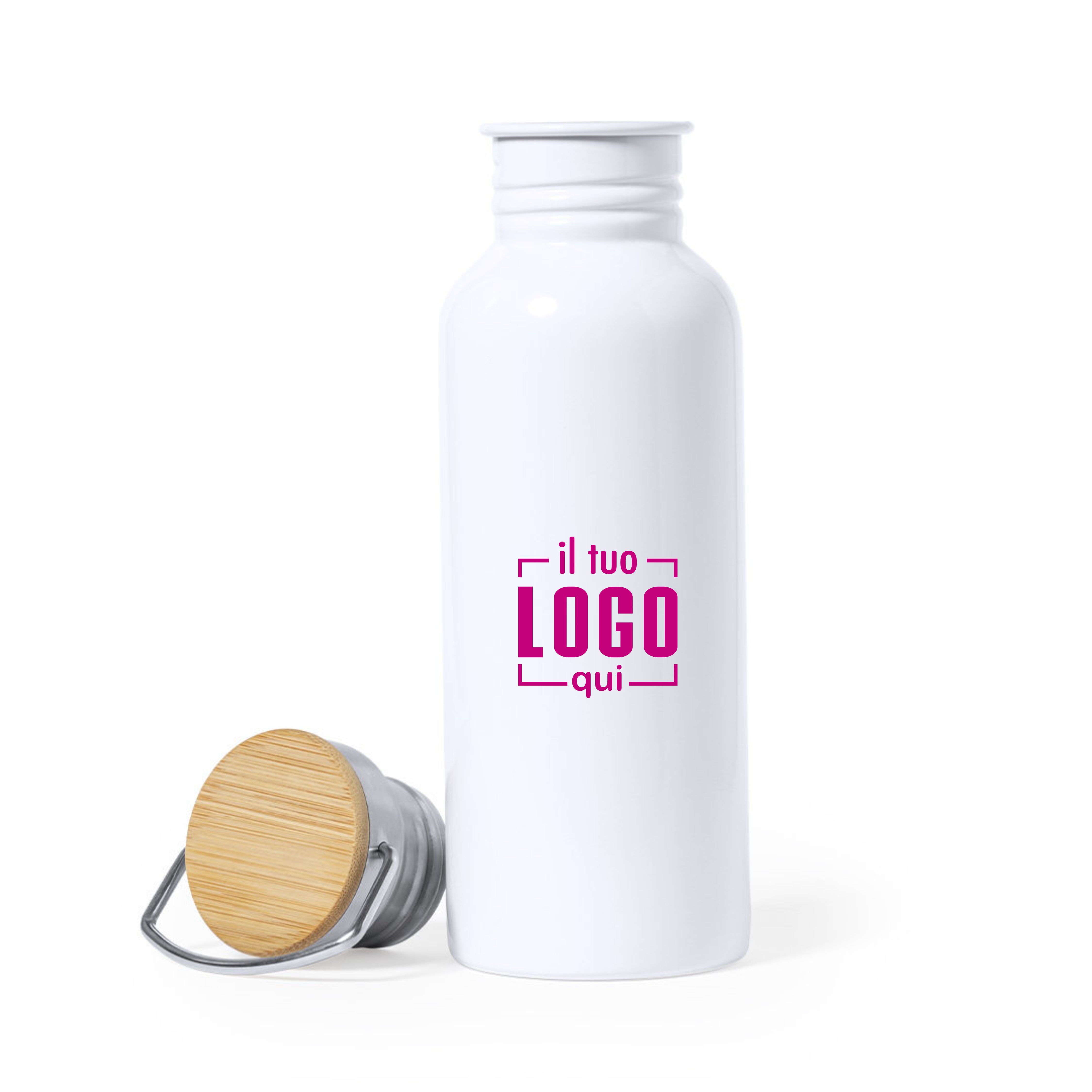 Borraccia da 750ml in Acciaio e Bamboo con Maniglia Personalizzata come Gadget Promozionale