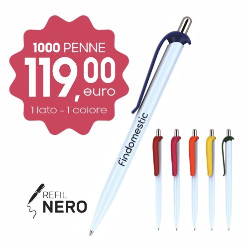 Offerta 1000pz Penne in Plastica con Clip Colorata in Plastica Personalizzata - BOLLANI