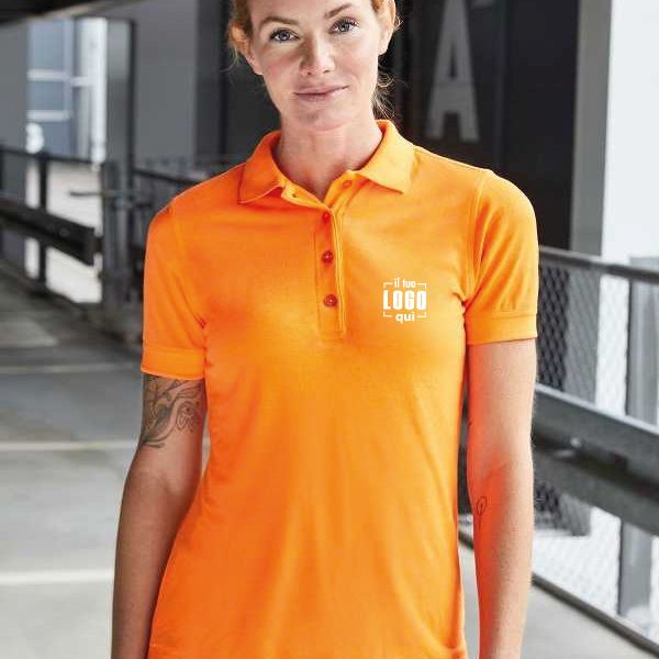 Polo Donna a Manica Corta in Poliestere con Pattina a 4 Bottoni Personalizzata- Workwear Polo