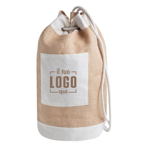 Sacca Zaino Juta Cotone Tasca Frontale 23x45