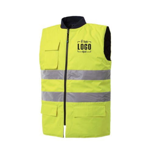 Gilet ad Alta Visibilità Reversibile Dotato di 5 Tasche e Portabadge Personalizzato per Ambienti di Lavoro
