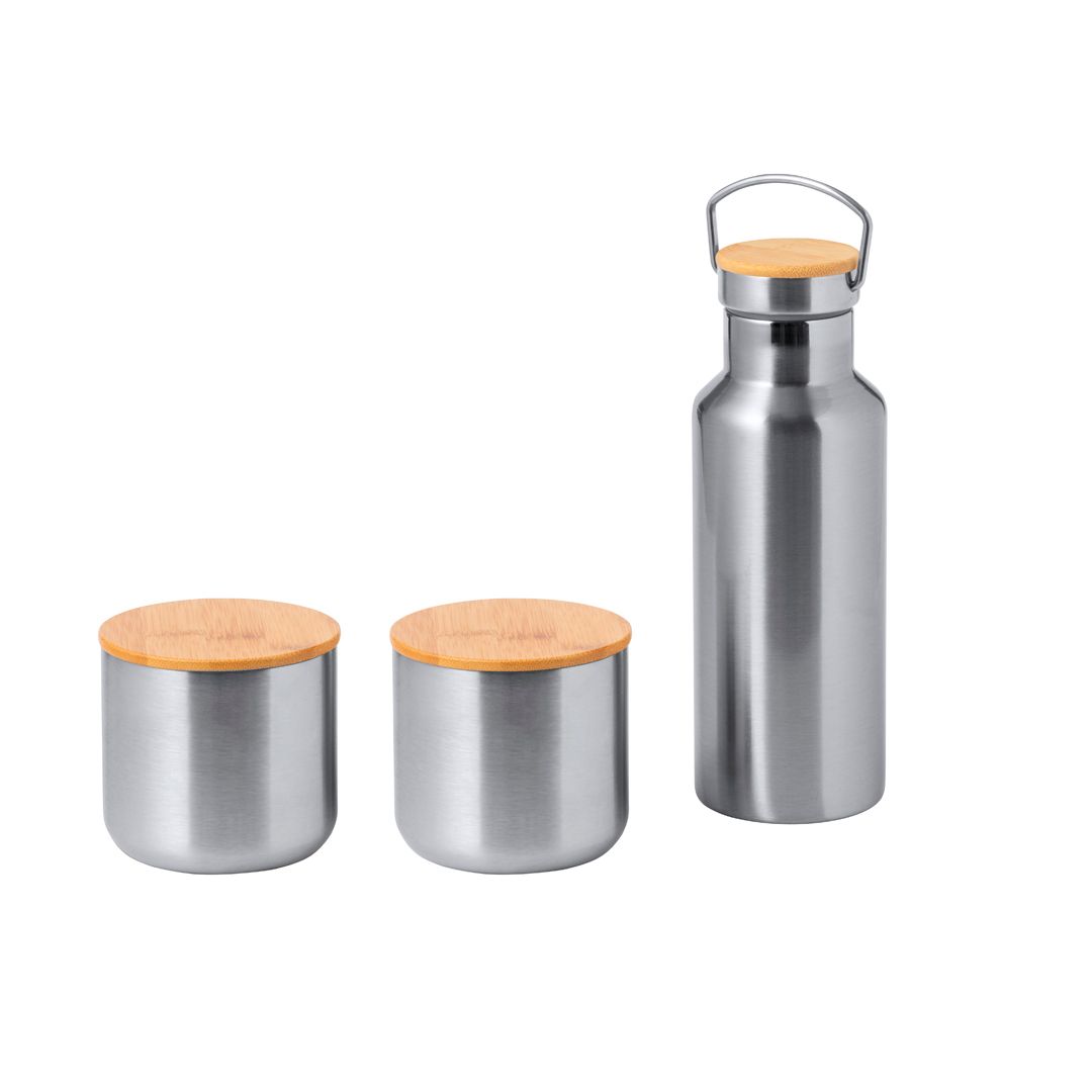 Pratico Set Borraccia 500ml e 2 Bicchieri 300ml Termici in Acciaio Inox con Coperchio in Bambù Personalizzabile Perfetto come Idea Regalo