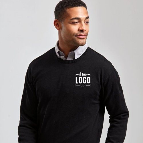 Pullover da Uomo in Acrilico e Cotone a Costine, Girocollo Personalizzato Ideale come Capo Aziendale