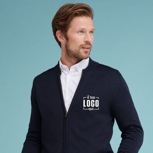Cardigan da Uomo con Apertura Frontale a Zip e Semisfiancato Personalizzato Perfetto per Hostess, Divisa Aziendale