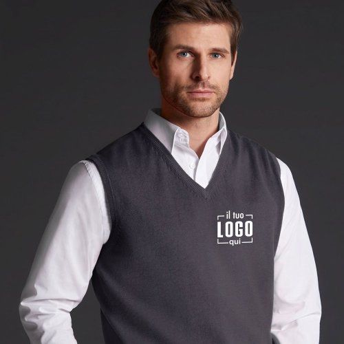 Gilet Classico da Uomo con Scollo a V in Cotone Pettinato Personalizzato Perfetto come Divisa da Lavoro