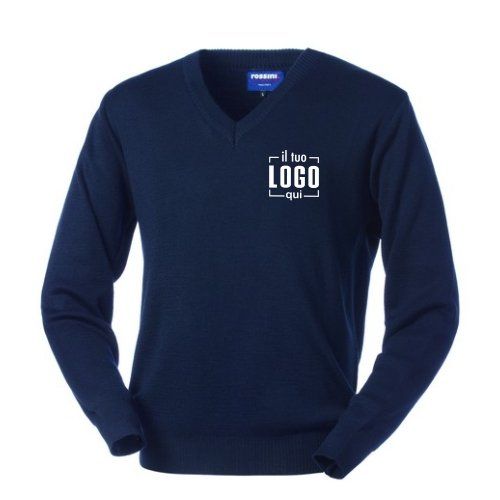 Maglione da Lavoro con Scollo V Uomo in Acrilico e Pura Lana Vergine Personalizzato - Rossini
