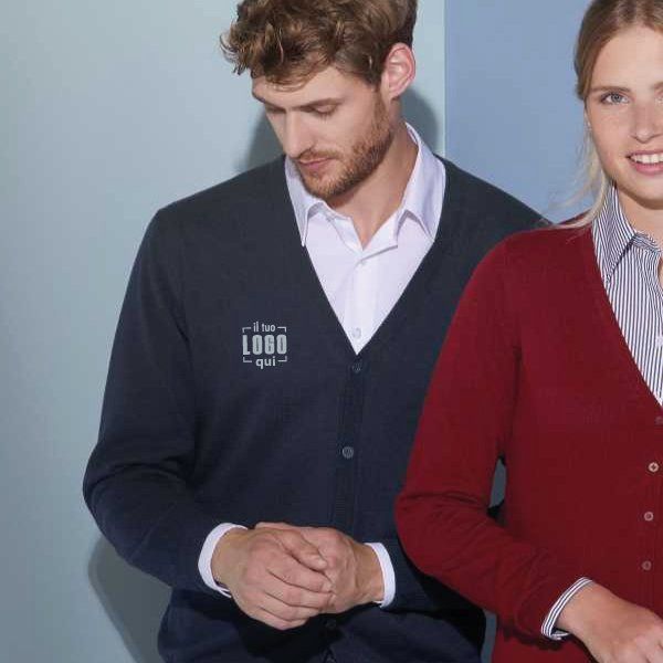 Cardigan Classico da Uomo con Scollo V e Chiusura a Bottoni Personalizzato Ideale come Articolo da Lavoro, Divisa