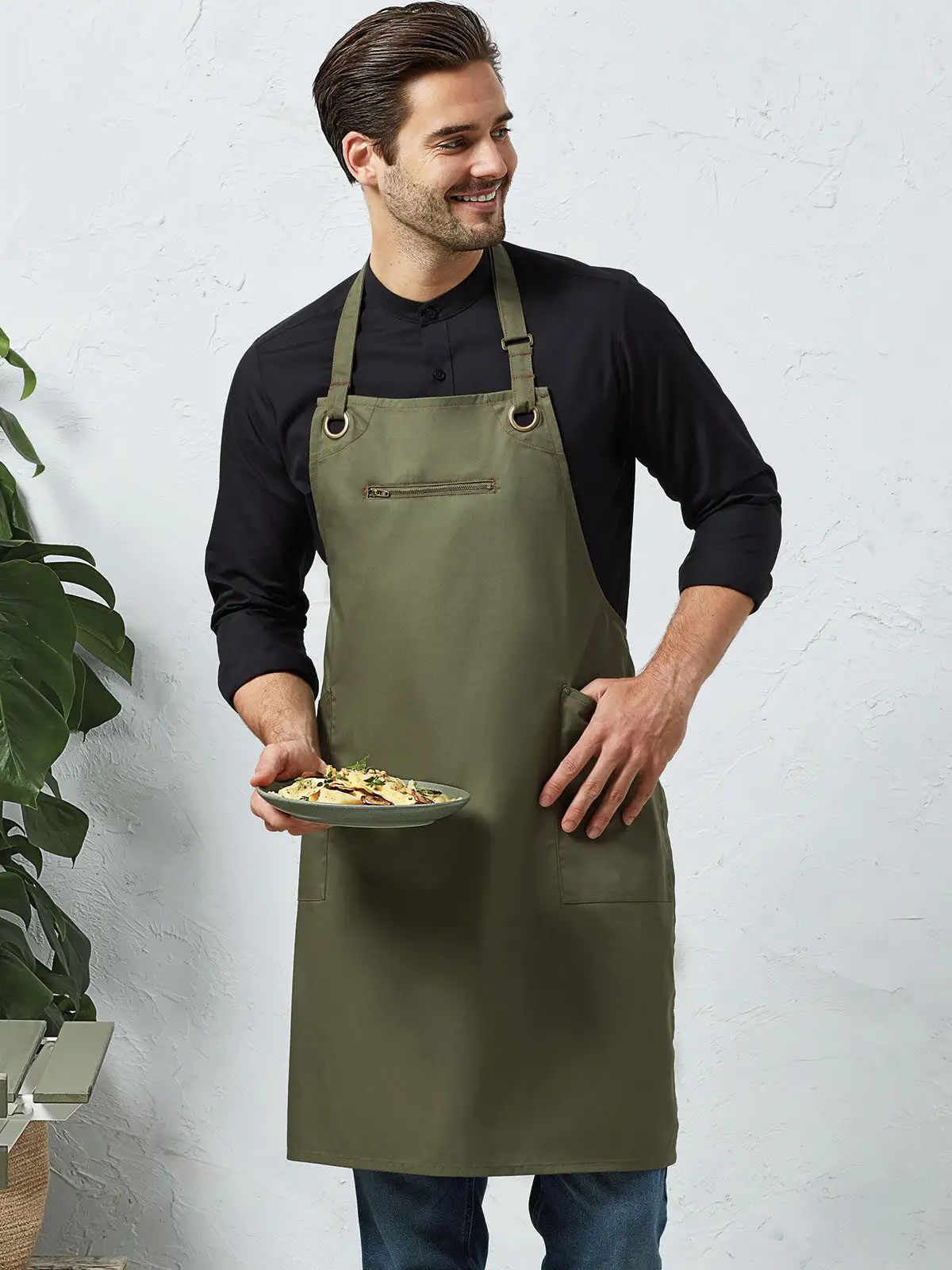'Barley' Contrast Stitch Sustainable Bib Apron - Premier