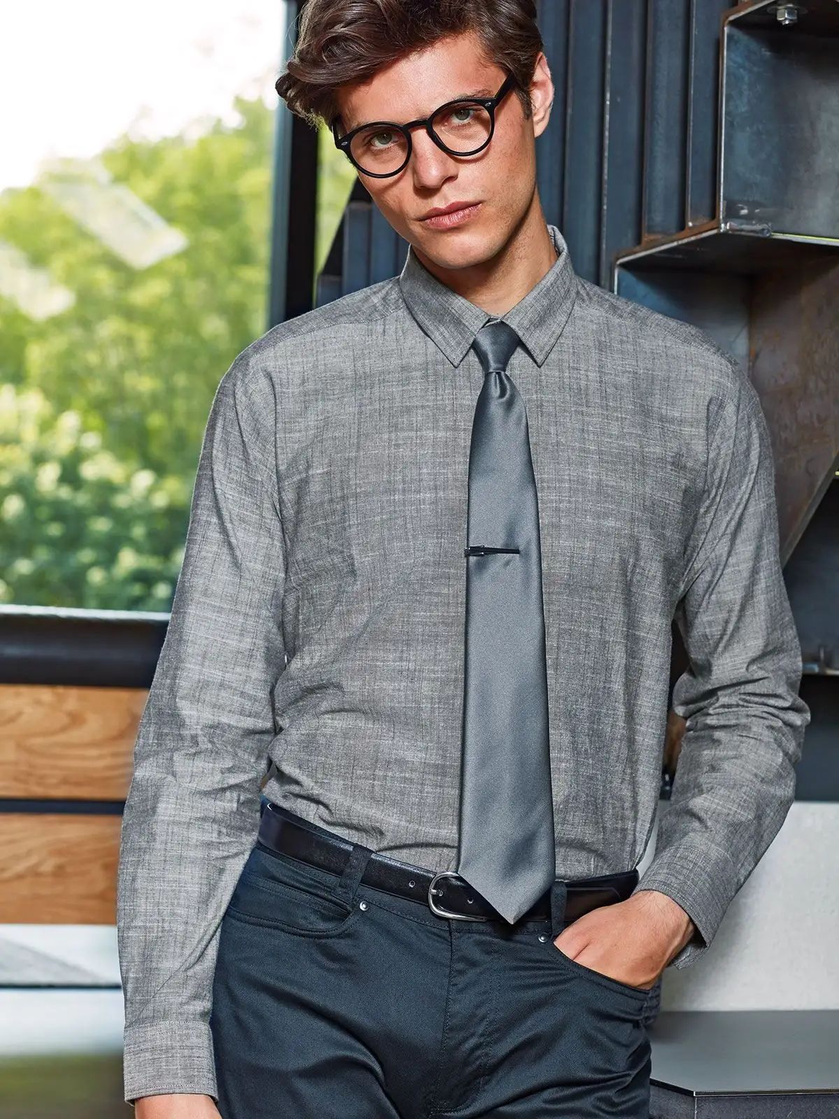 Men's Cotton Slub Chambray Long Sleeve Shirt - Premier