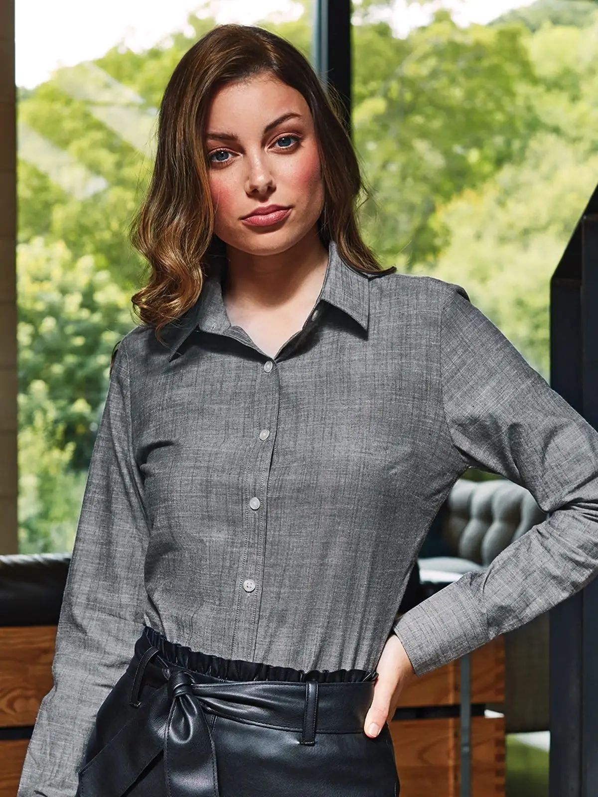 Women's Cotton Slub Chambray Long Sleeve Shirt - Premier