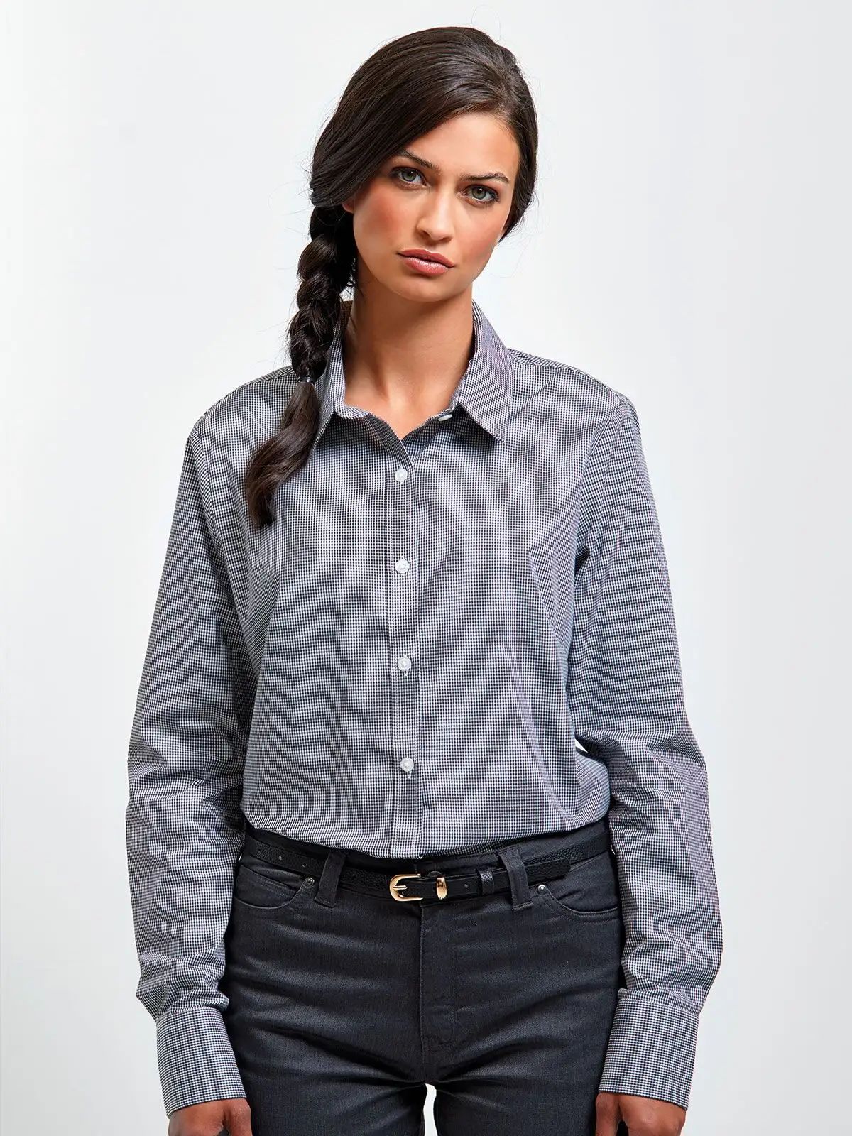 Ladies' Long Sleeve Microcheck Gingham Shirt - Premier
