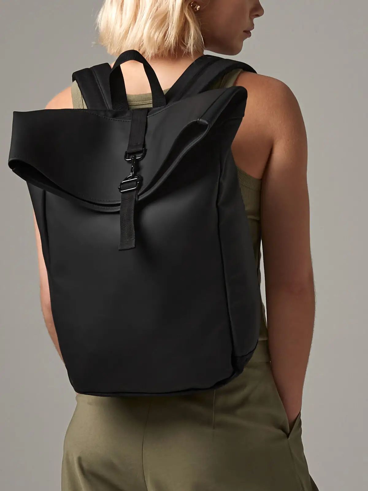 Matte PU Roll-Top Backpack - Bag Base