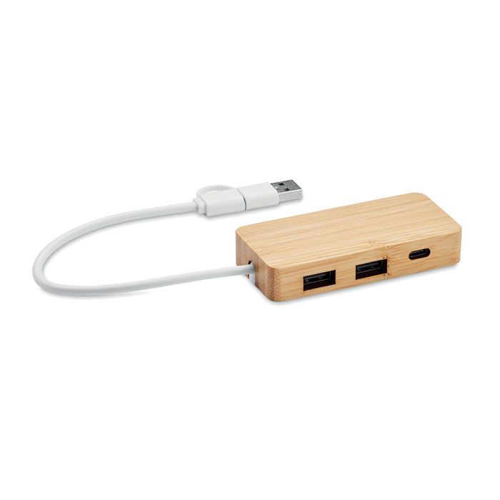 Hub USB 3 porte C/A in bamboo Hubbam