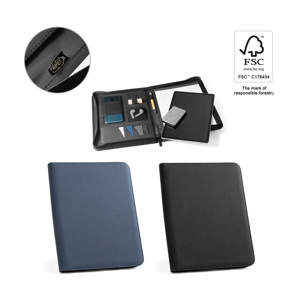 EMERGE FOLDER. Cartella A4 in poliestere riciclato (100% rPET) 300D con chiusura zip