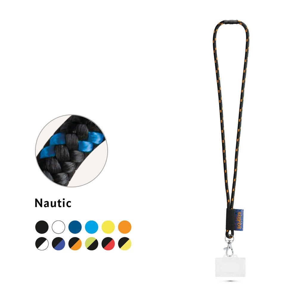 BRIDPORT. SET Lanyard NAUTIC Lungo (Ø 7 mm) con moschettone a grilletto da 9 mm, chiusura di sicurezza da Ø 7 mm e porta badge/tessera rigido da 91 x 68 mm