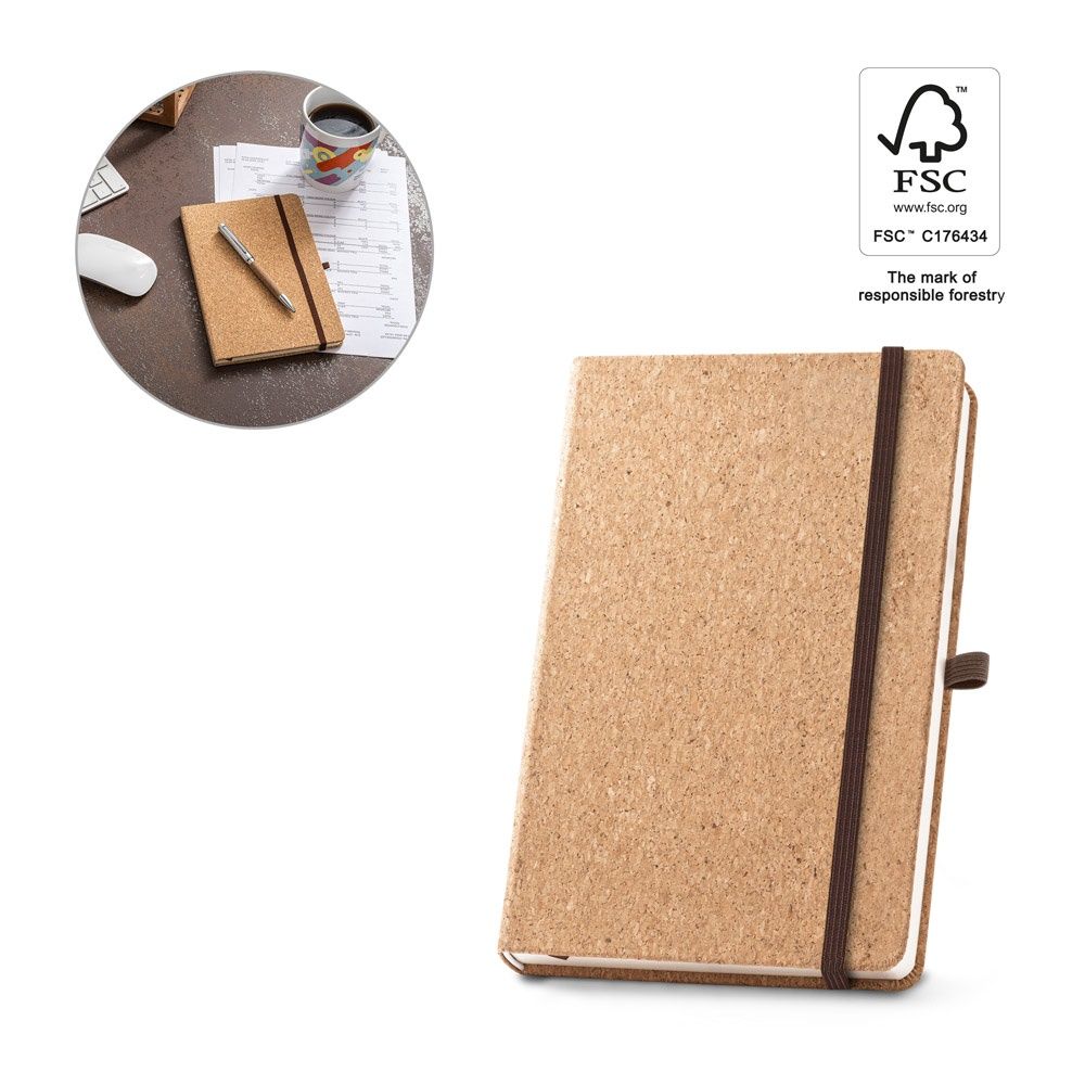HAWKINS A5. Block notes A5 in sughero con pagine lisce in materiale certificato FSC™ e altri materiali controllati