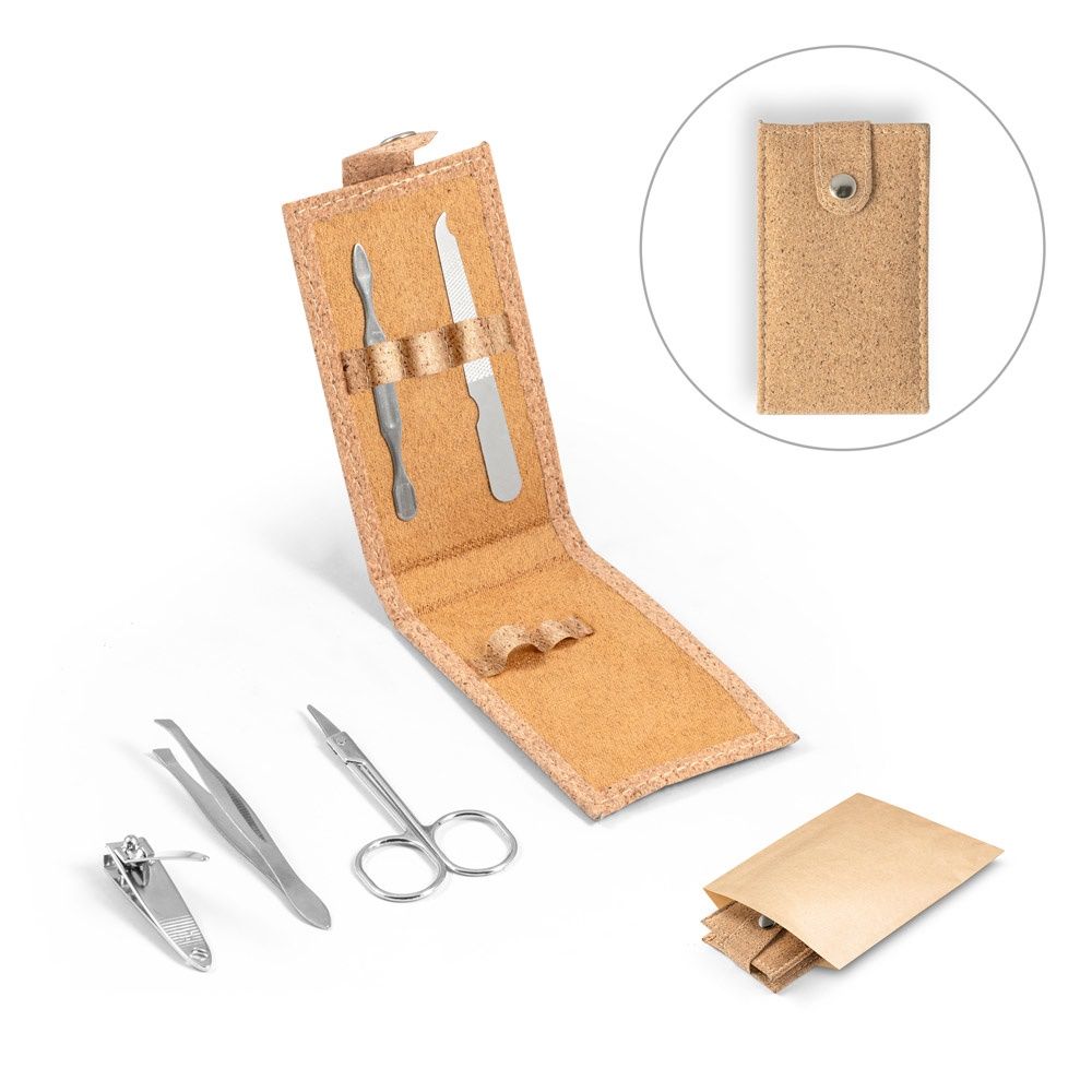 ZENA. Set manicure in sughero con accessori in acciaio inox