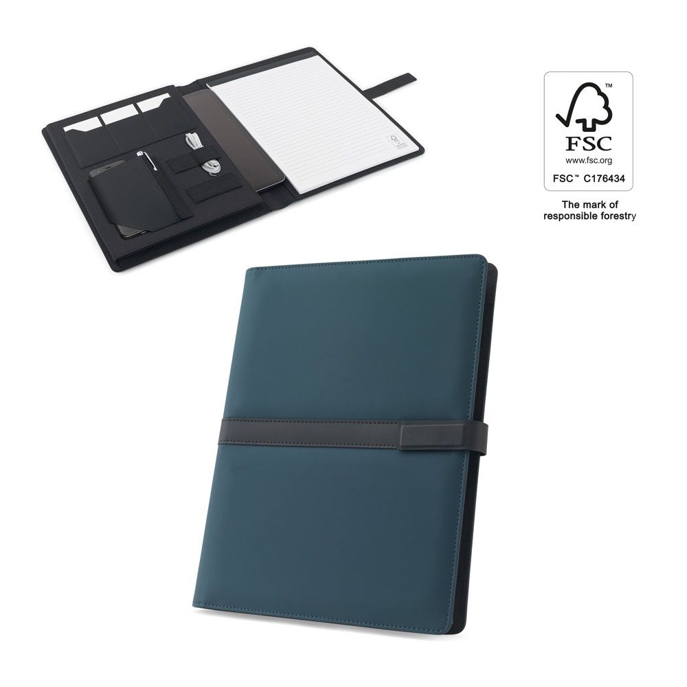 SANDERSON FOLDER. Cartella A4 in PU (riciclato al 50%) con chiusura magnetica e blocco note con pagine a righe