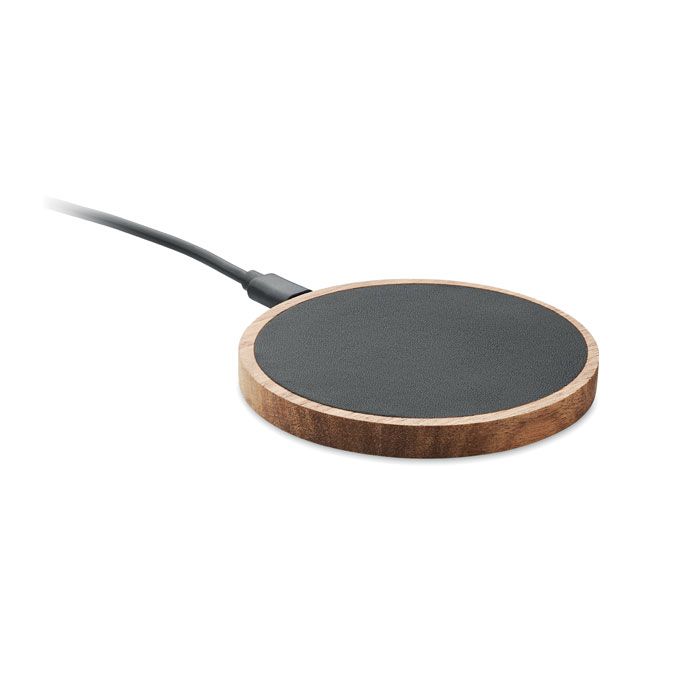 Caricabatterie wireless 15w in legno di acacia e PU riciclato Acawai