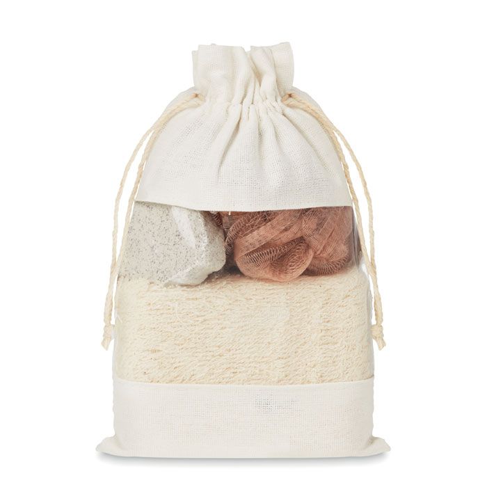 CUIDA SET. Set bagno in pouch di cotone