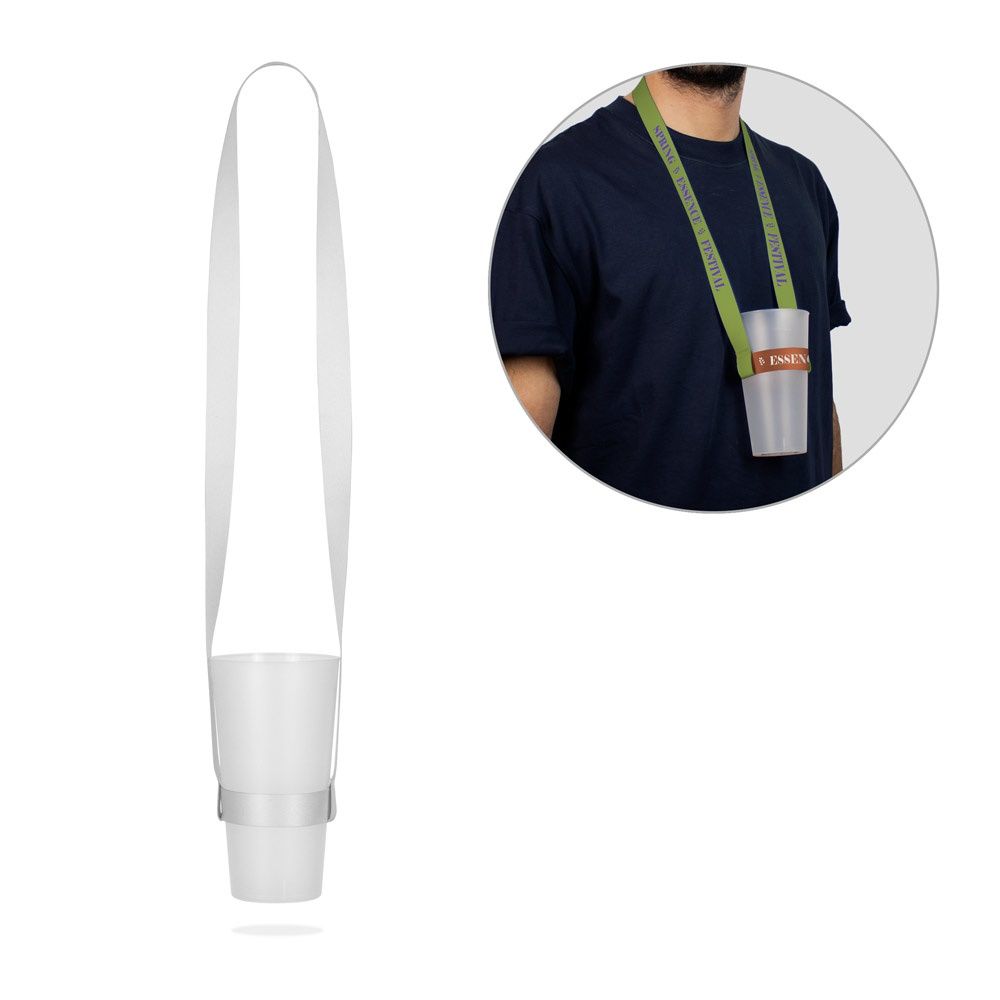 BRADFORD. SET Lanyard SUBLIMATION Long II (20 mm) Duo in poliestere riciclato (100% rPET) con portabicchieri con cordino per sublimazione