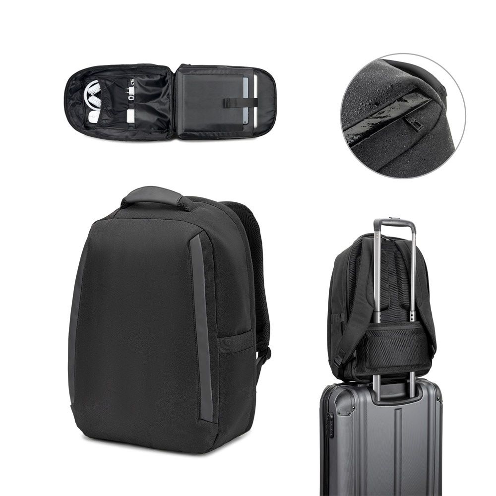 YANGON BPACK. Zaino antifurto, in twill con rivestimento idrorepellente e poliestere riciclato 600D ad alta densità, per laptop da 17.3"
