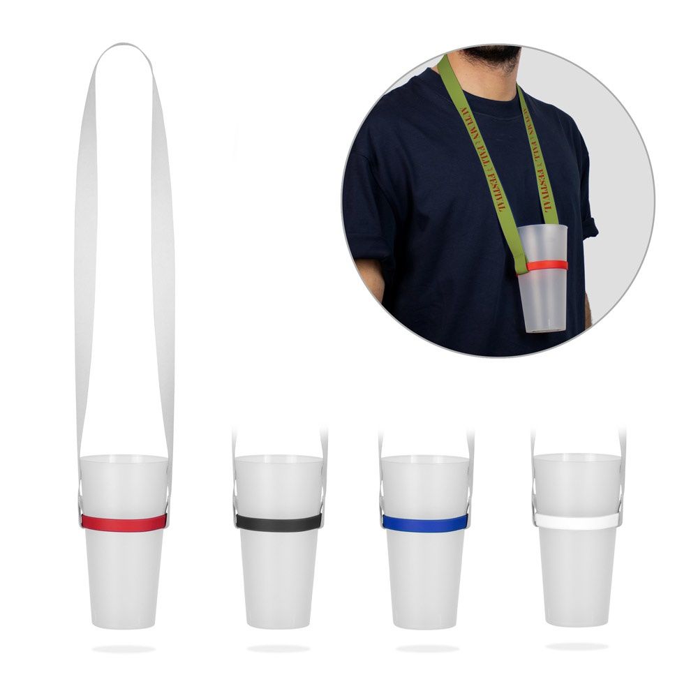 BOLTON. SET Lanyard SUBLIMATION Lungo II (20 mm) Duo con portabicchiere in silicone