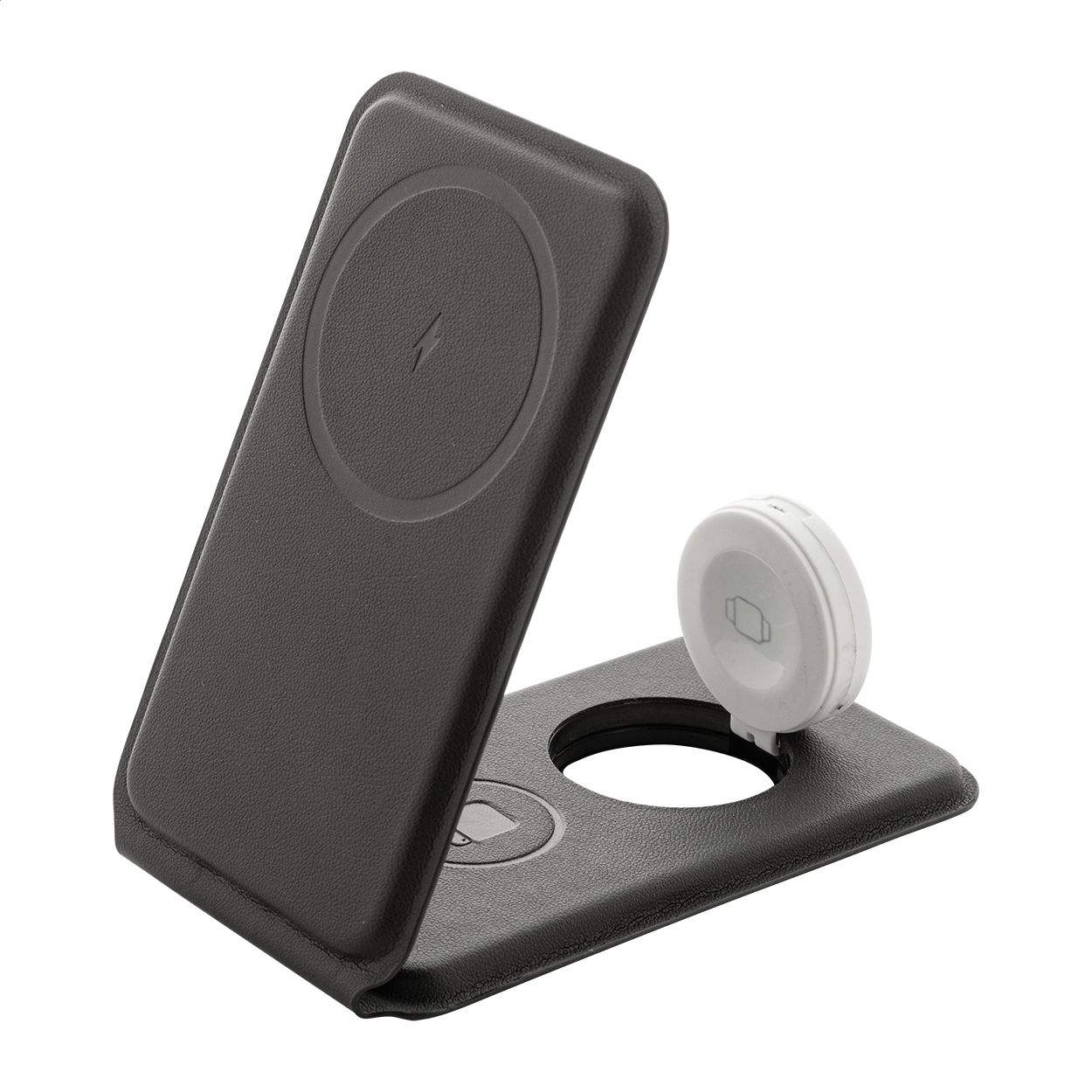 LuxCharge Stand. Caricatore wireless in RPU con supporto per cellulare