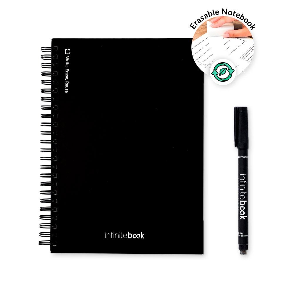 STARTER KIT INFINITEBOOK A5. Il set include un "Infinitebook", un kit di pulizia, un pennarello e un portapennarelli
