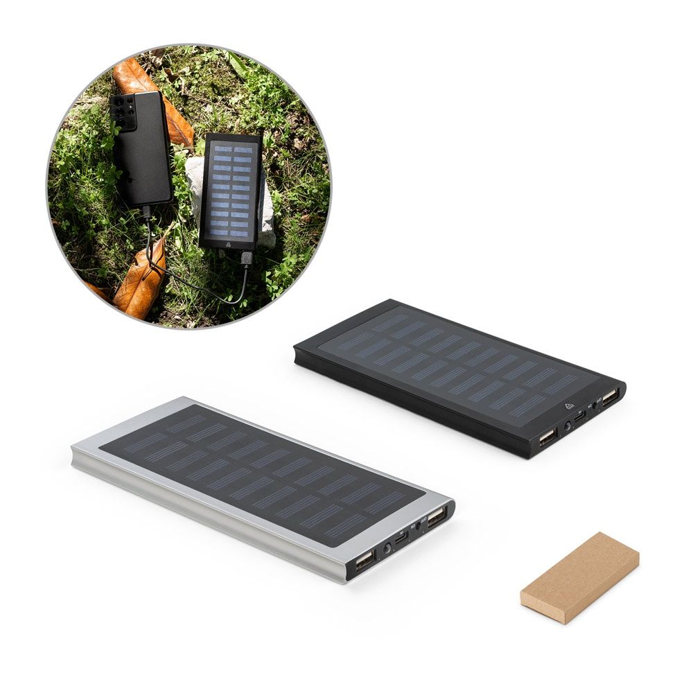 CLERK. Power bank da 8'000 mAh con pannello solare in alluminio 100% riciclato