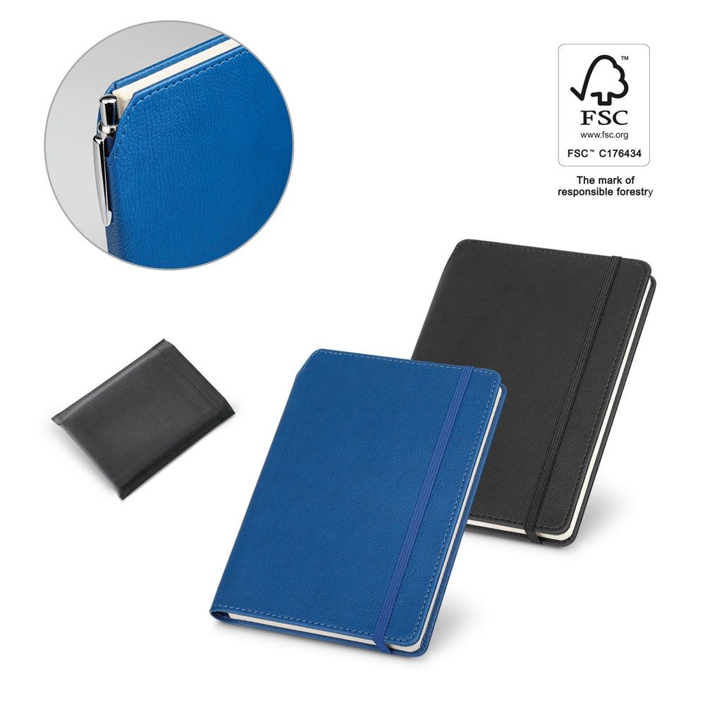 MORIAH. Block notes A5 in PU con pagine a righe, realizzato con materiale certificato FSC™ e altri materiali controllati