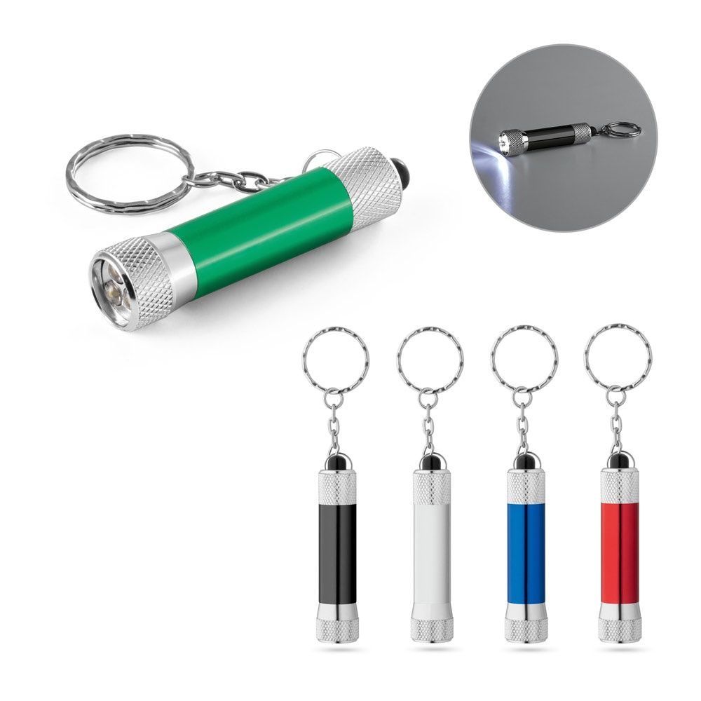 RE-LERGAN. Portachiavi in ​​alluminio (riciclato al 92%) con torcia LED a 3 luci