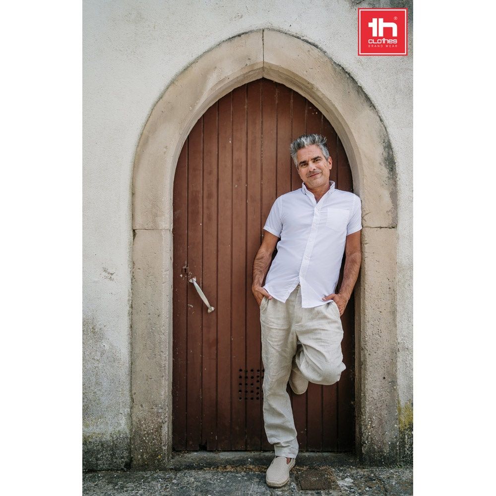 THC LONDON WH. Camicia oxford da uomo a maniche corte. Colore bianco