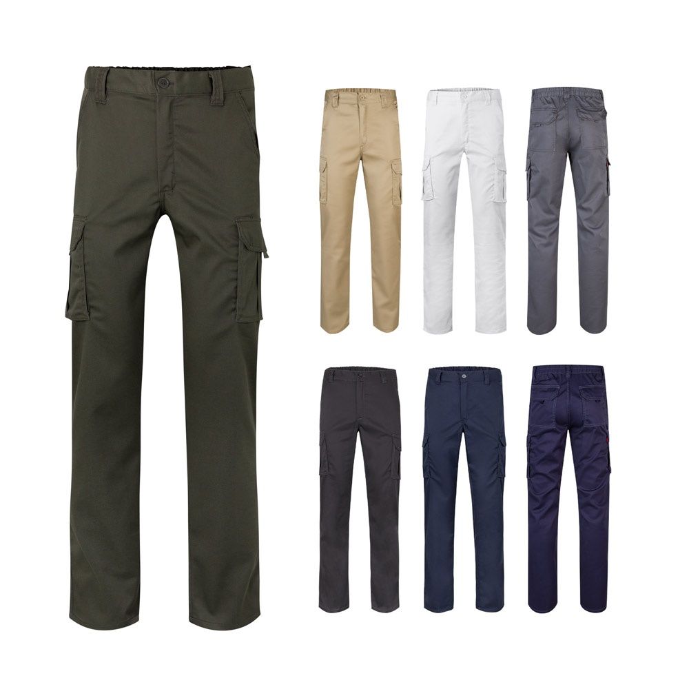 VL PAN. Pantaloni elasticizzati con diverse tasche (290g/m²), in cotone (46%), EME (38%) e poliestere (16%)