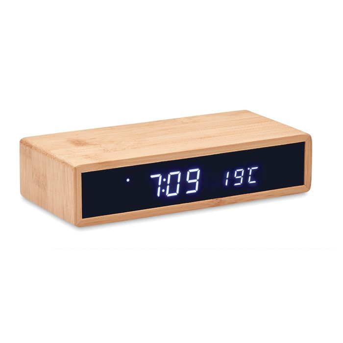 Base per ricarica wireless in bamboo con sveglia Moro