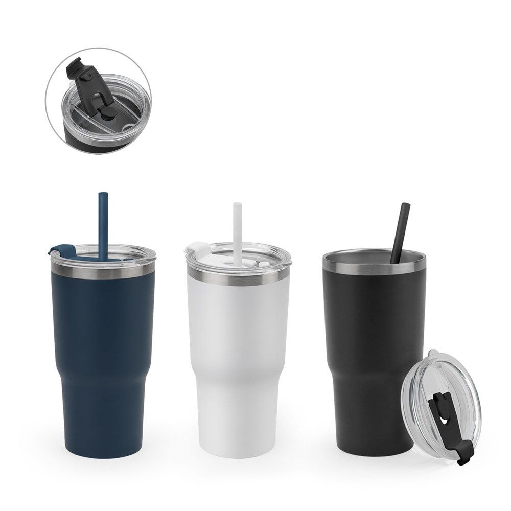 JOYNER M. Tazza da viaggio compatta in acciaio inossidabile (riciclata al 91%) con doppia parete isolata sottovuoto e finitura opaca da 600 ml
