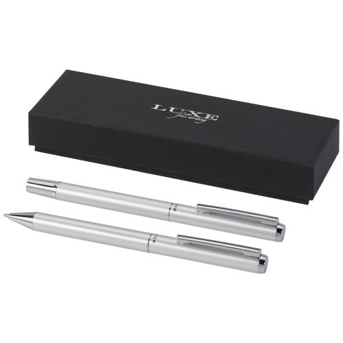 Set regalo con penna a sfera e penna roller in alluminio riciclato Lucetto (inchiostro nero)