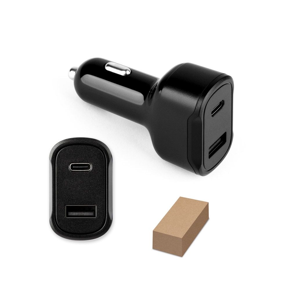 DIRAC. Adattatore per accendisigari con porta USB-A 18W e USB-C 20W in 100% rABS