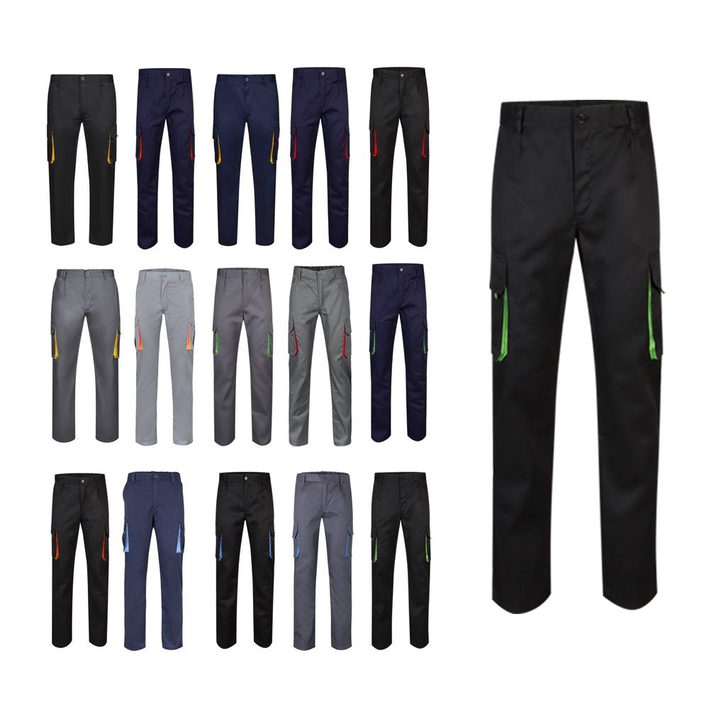 VL HYPNOS. Pantaloni in twill bicolore con diverse tasche (200g/m²), in cotone (35%) e poliestere (65%)